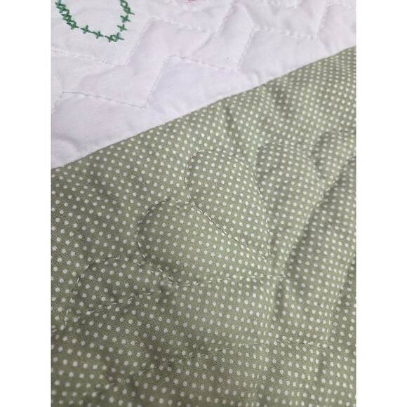 Brand New HandMade Machine Quilted Sage Green Pink Block Twin Size Quilt Blanket - Picture 4 of 4